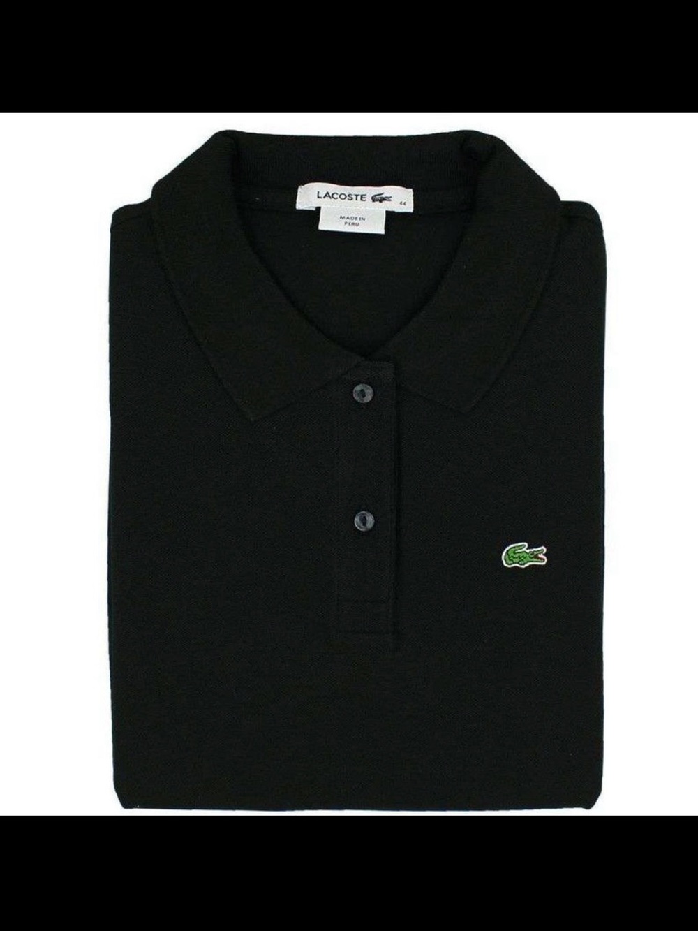 Lacoste Women’s Black Pique Polo Shirt Green Crocodile, Size 44 - NWT